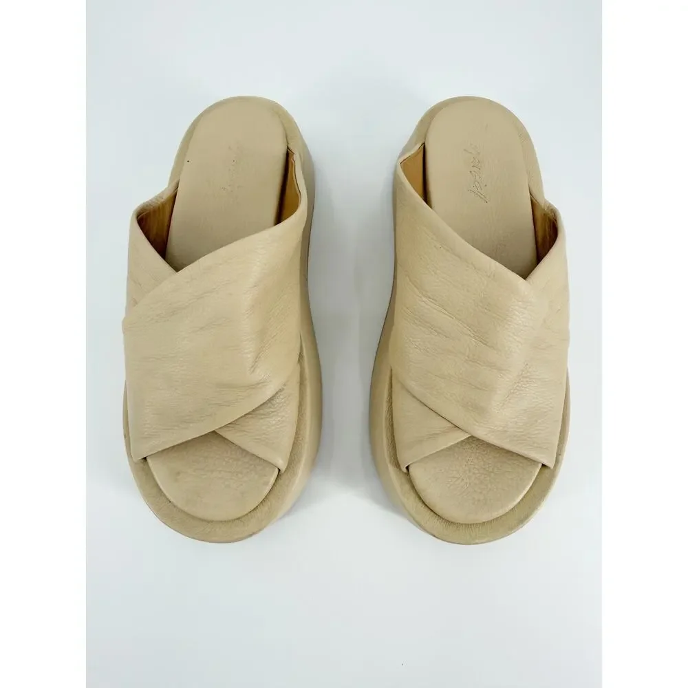 Marsell Beige Crossover Strap Leather Flatform Platform Sandals Size 38 EU 7.5